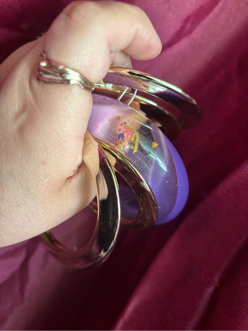 New Purple Resin and Gold-Tone Stackable Bangle Bracelet Set